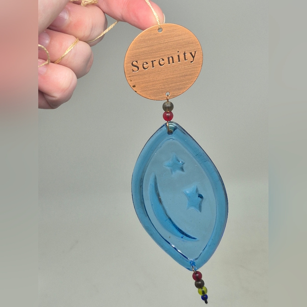 Serenity Blue Glass Moon & Stars Suncatcher
